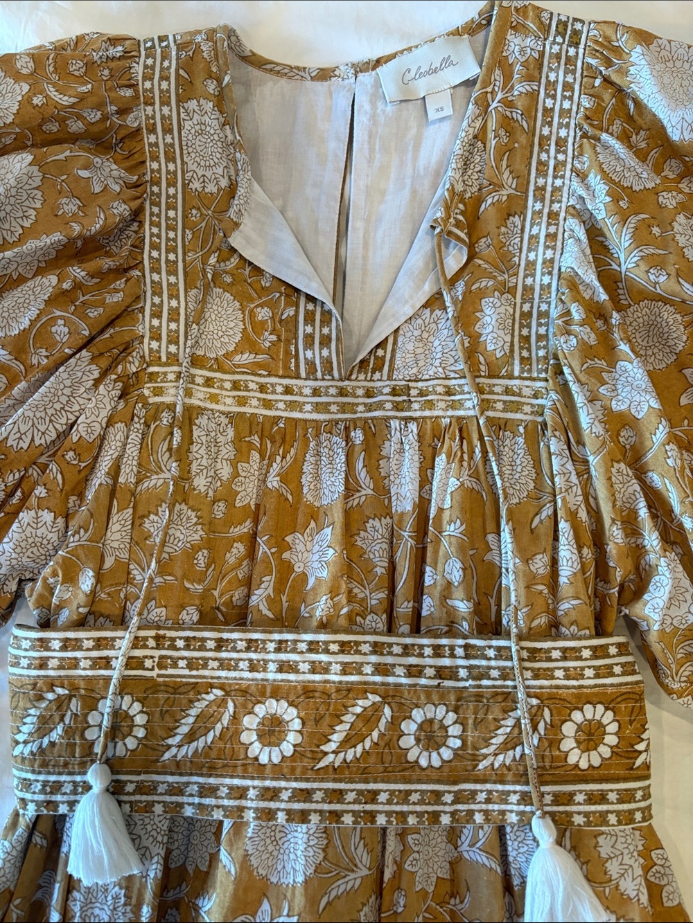 Cleobella Mustard and White Floral Embroidered Dress